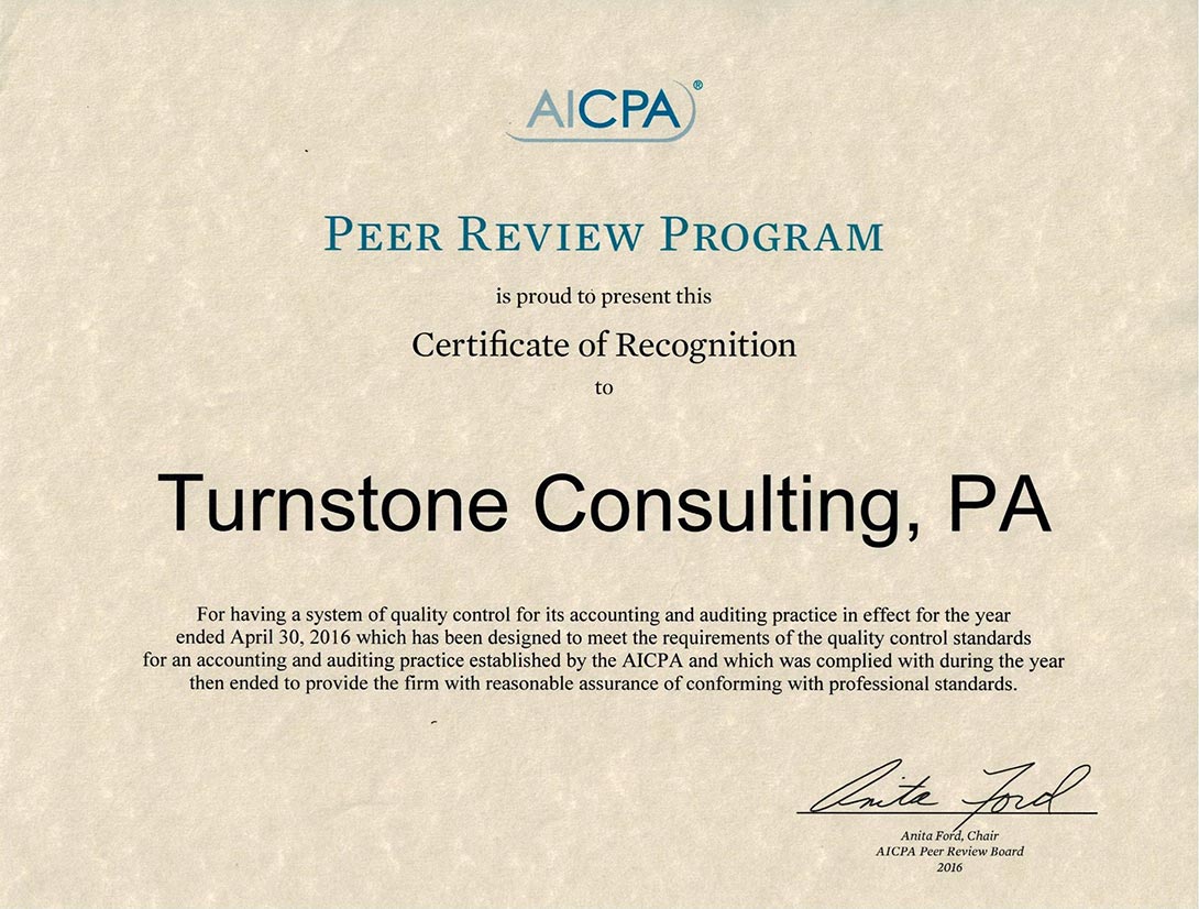 Peer Review Program Certificate of Recognition